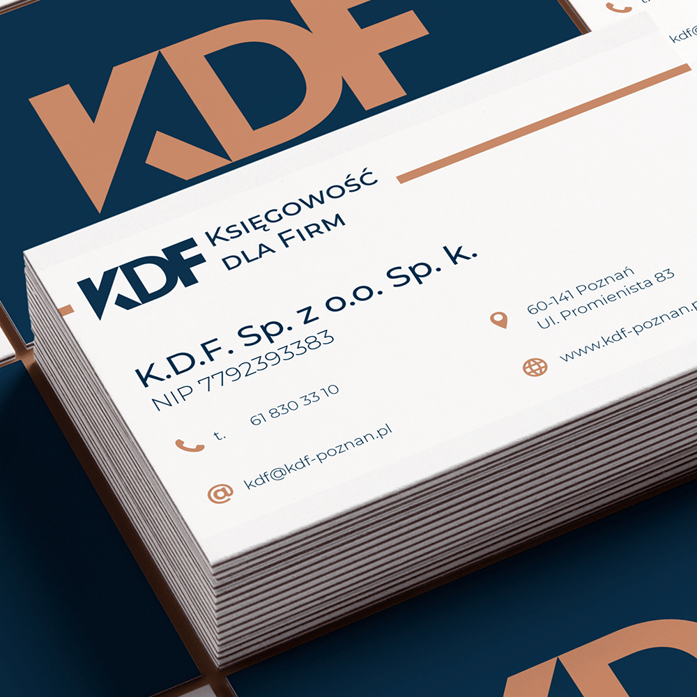Branding kancelarii księgowej KDF – znak i wizytówka.