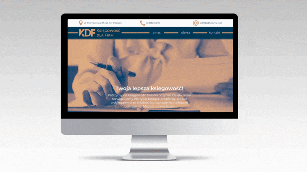 Strona internetowa kancelarii księgowej KDF – wizualizacja na ekranie komputera.